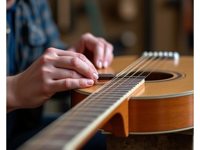 Mains d'un luthier travaillant sur un instrument de musique personnalisé