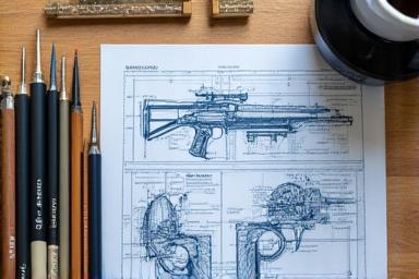 Dessins et plans techniques d'un instrument de musique